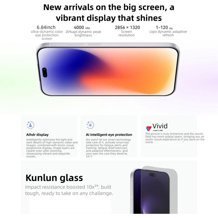 Huawei nova 15 Pro, Kunlun Glass, 12GB+512GB, Side Fingerprint Identification, 6.84 inch HarmonyOS 6.0 Kirin 9010S Octa Cora, NFC, OTG, Not Support Google Play, Kunlun Glass, 12GB+512GB