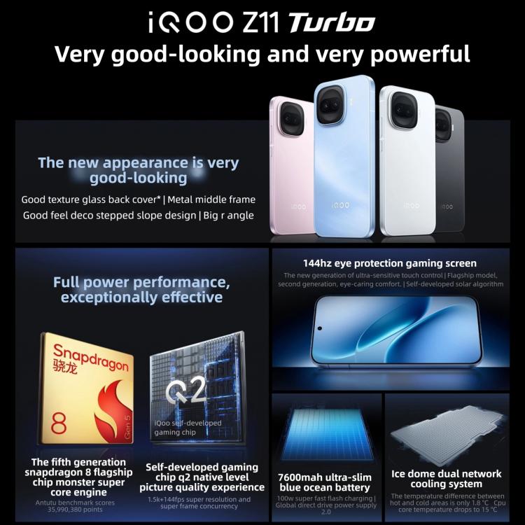 vivo iQOO Z11 Turbo, 16GB+1TB, Ultrasonic 3D Fingerprint, 6.59 inch Android 16 OriginOS 6 Snapdragon 8 Gen 5 Octa Core, OTG, NFC, Network: 5G, 16GB+1TB