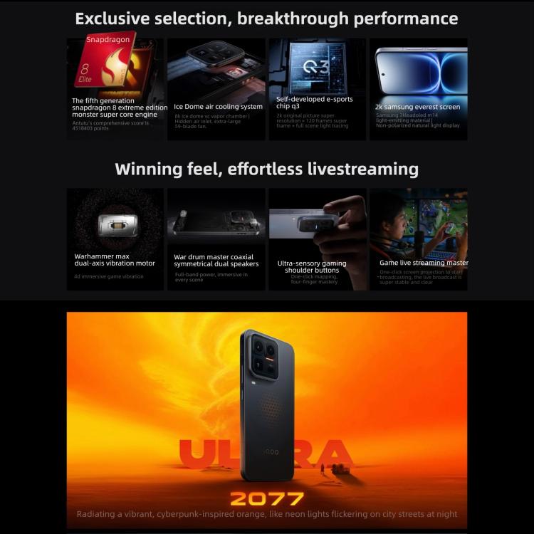vivo iQOO 15 Ultra, 16GB+256GB, Ultrasonic 3D Fingerprint, 6.85 inch Android 16 OriginOS 6 Snapdragon 8 Elite Gen 5 Octa Core, OTG, NFC, Network: 5G, Support Google Play, 16GB+256GB