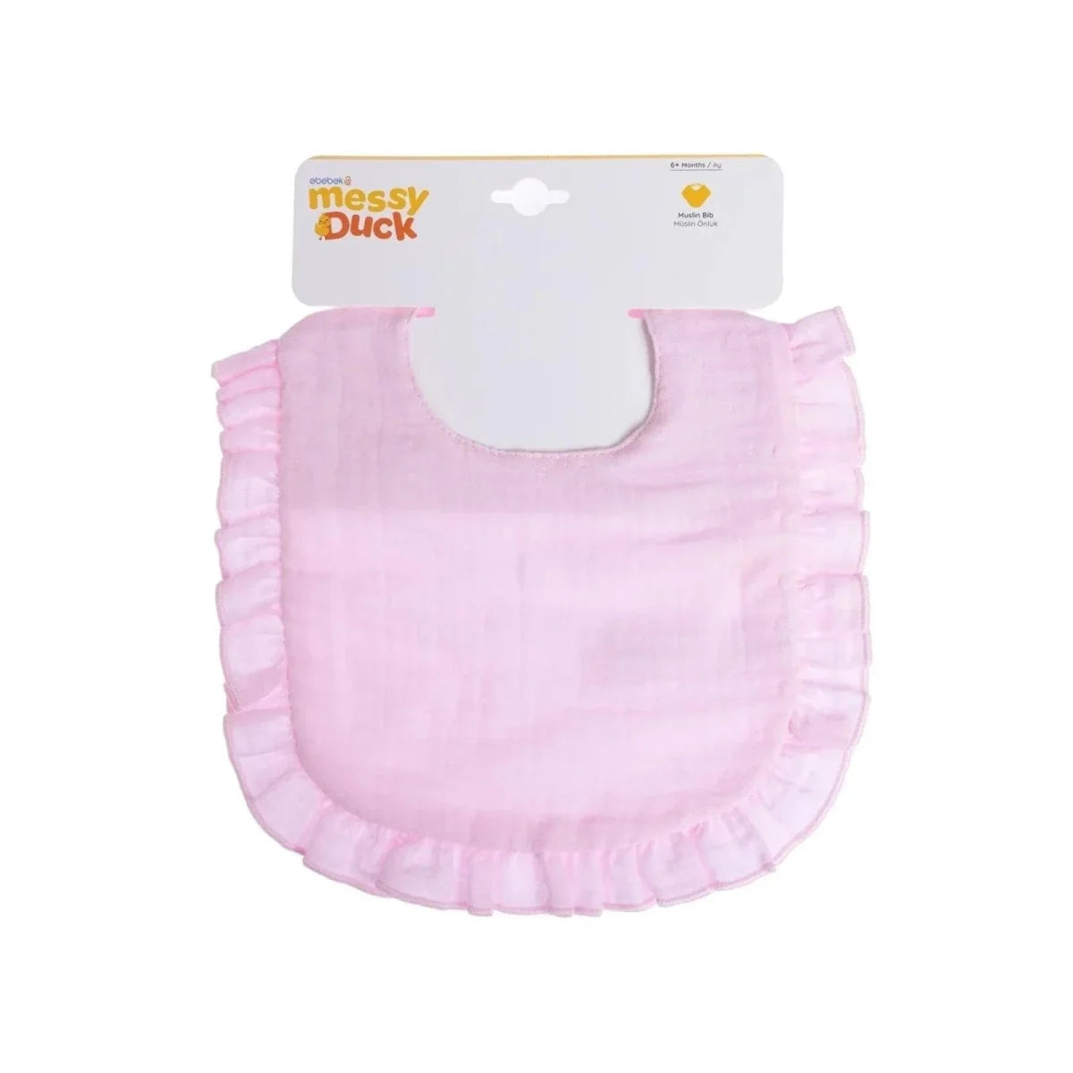 Messy Duck Frilled Muslin Baby Bib - Baby Pink