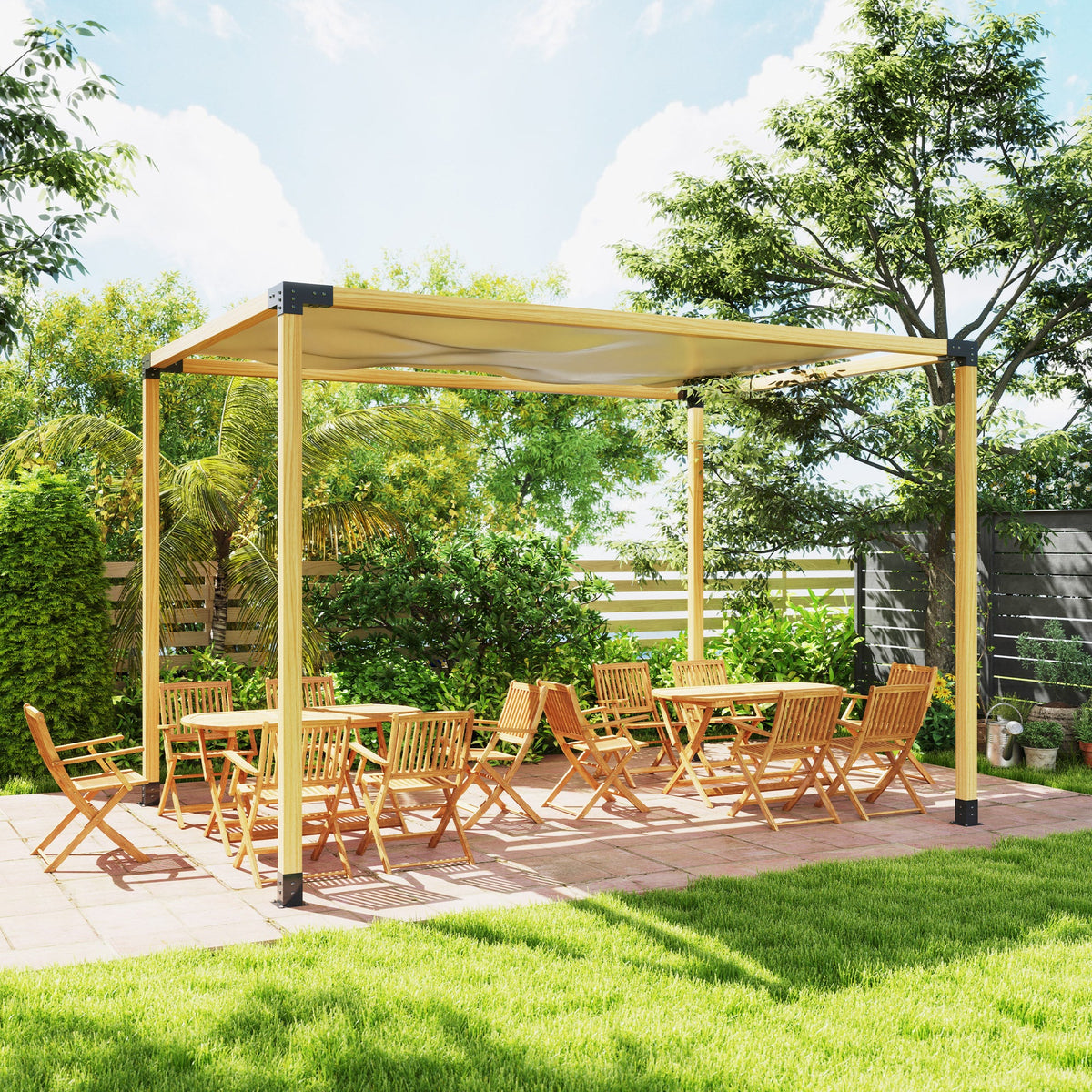 Outsunny Pergola Kit with 3-Way Corner Brackets & Post Base for 92mm Lumber
