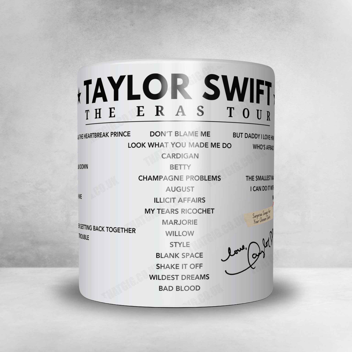 Taylor Swift Setlist Mug - Estádio Olímpico Nilton Santos, Rio de Janeiro - November 20th, 2023