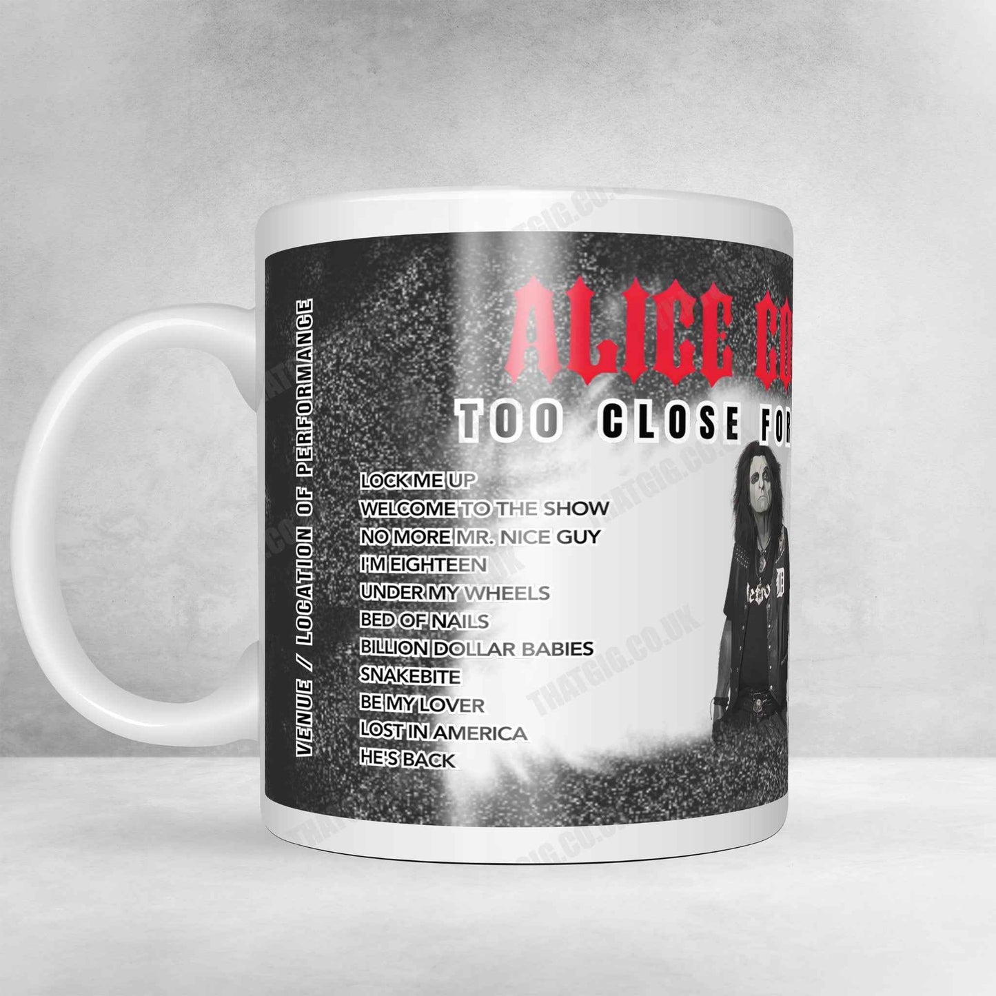 Alice Cooper Setlist Mug - Barbara B. Mann Performing Arts Hall, Fort Myers - February 7th, 2025