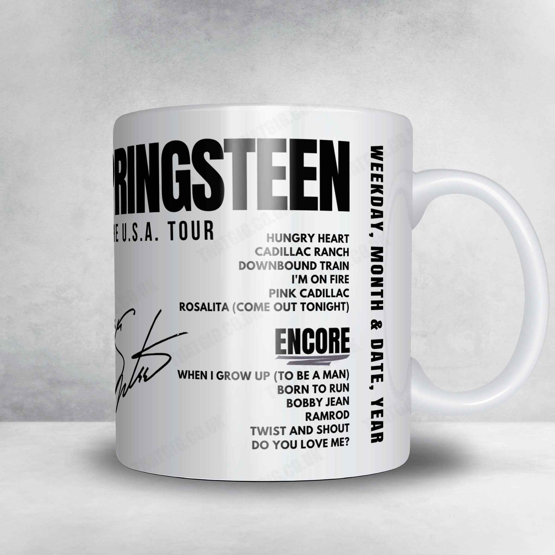 Bruce Springsteen Setlist Mug - Charlotte Coliseum, Charlotte - January 16th, 1985