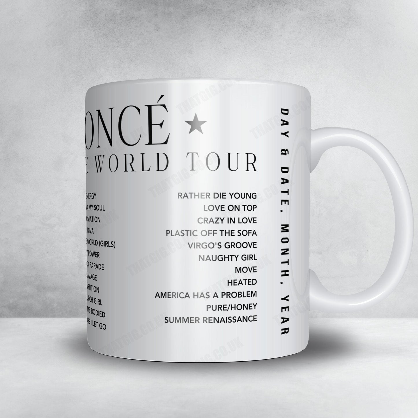 Beyoncé Setlist Mug - Nissan Stadium, Nashville - July 15th, 2023