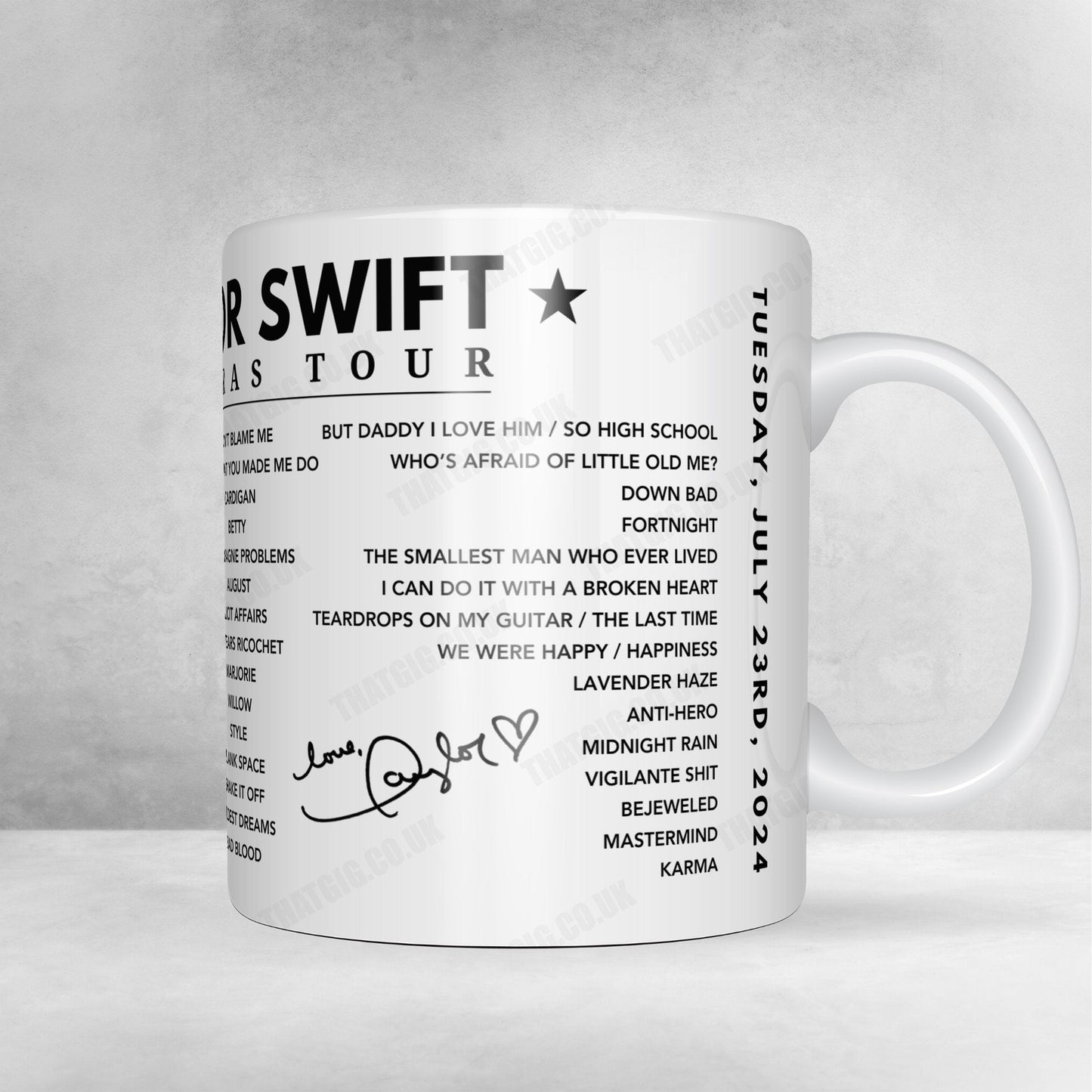 Taylor Swift Setlist Mug - Volksparkstadion, Hamburg, Germany, July 23rd 2024