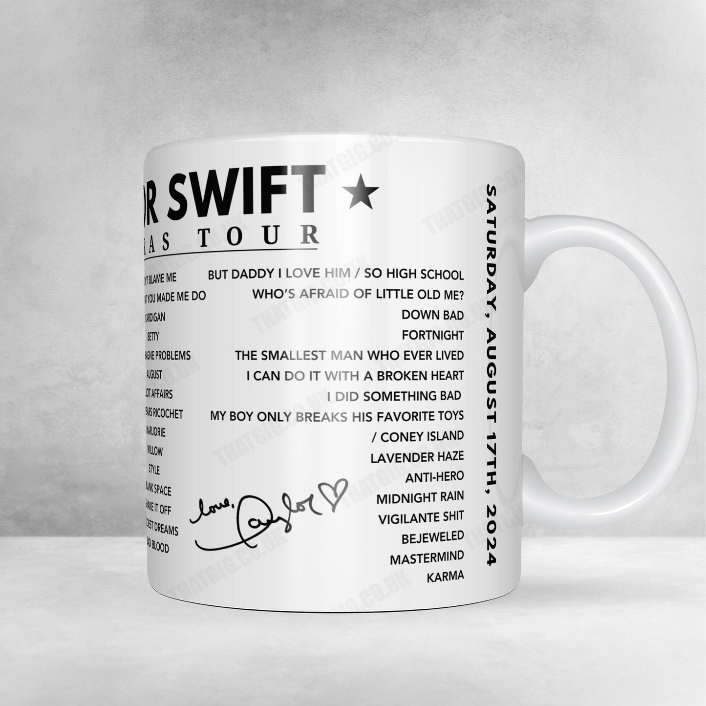 Taylor Swift Setlist Poster - Wembley, London - August 17th 2024