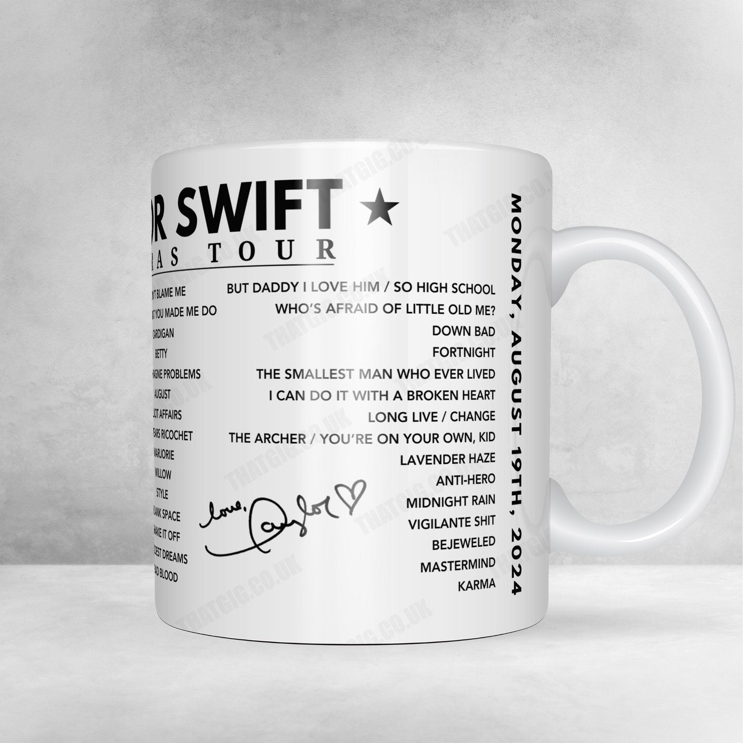 Taylor Swift Setlist Mug - Wembley Stadium, London - August 19th, 2024