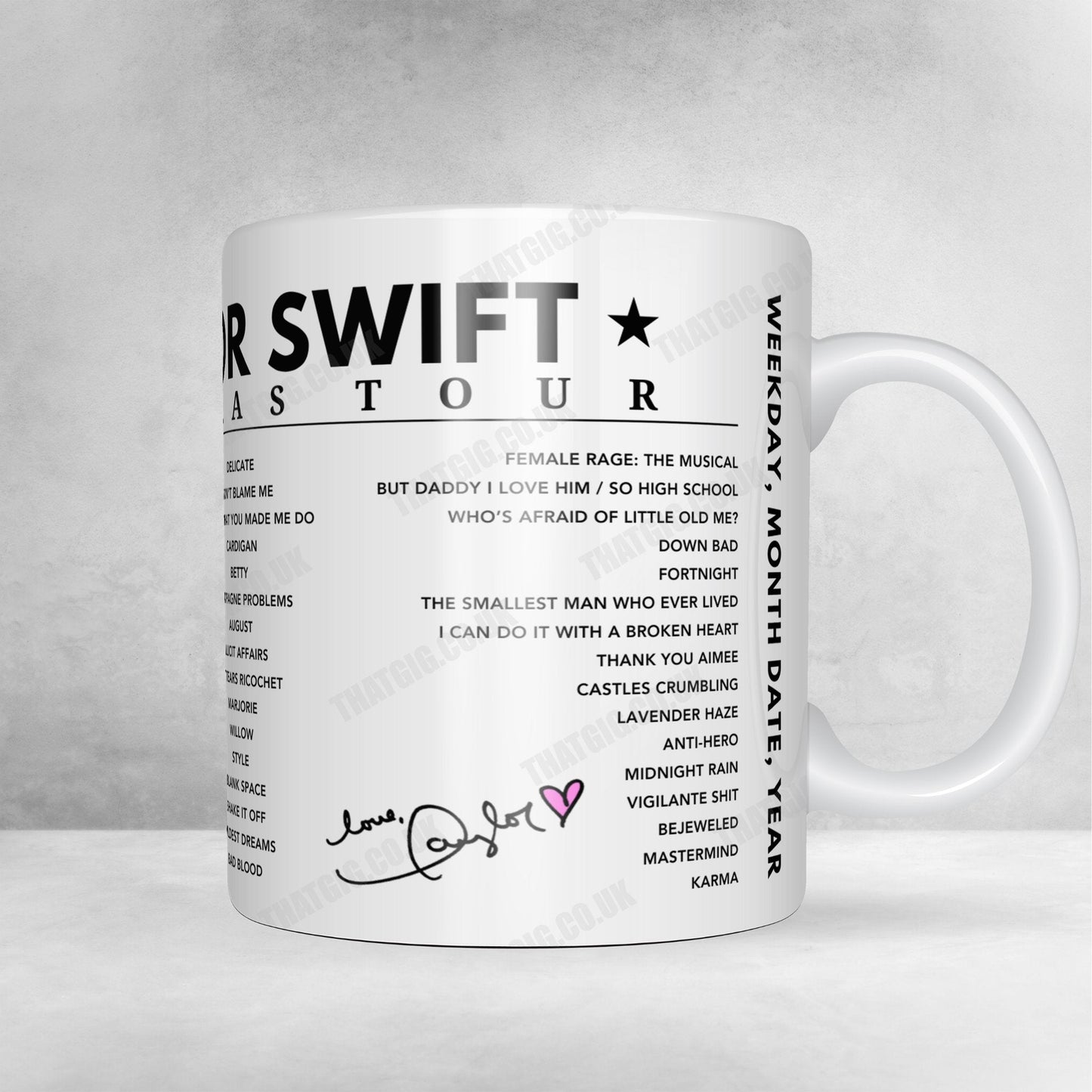 Taylor Swift Setlist Mug - Johan Cruijff ArenA, Amsterdam - July 6th, 2024