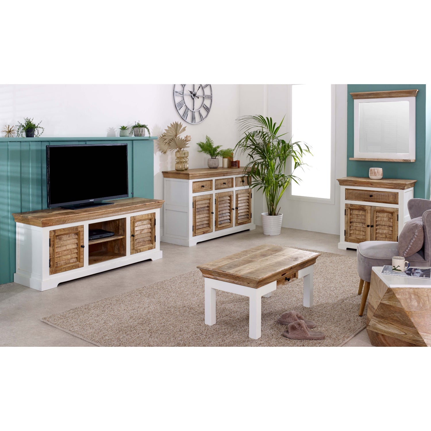 Bianco Solid Mango Wood White Side Table