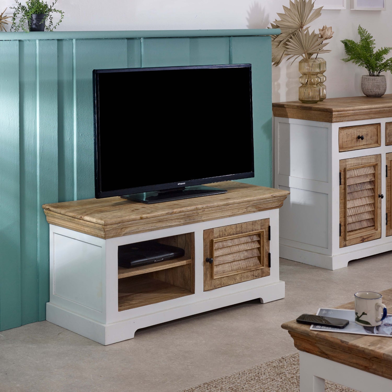 Bianco Solid Mango Wood Small Tv Cabinet White