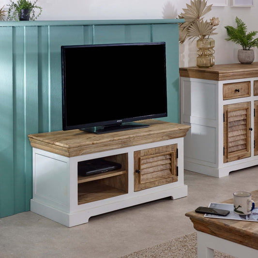 Bianco Solid Mango Wood Small Tv Cabinet White