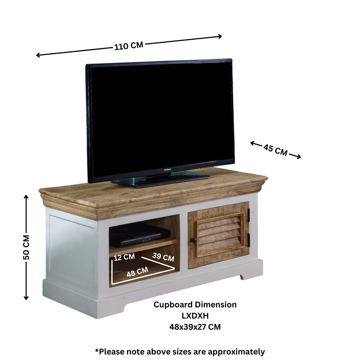 Bianco Solid Mango Wood Small Tv Cabinet White