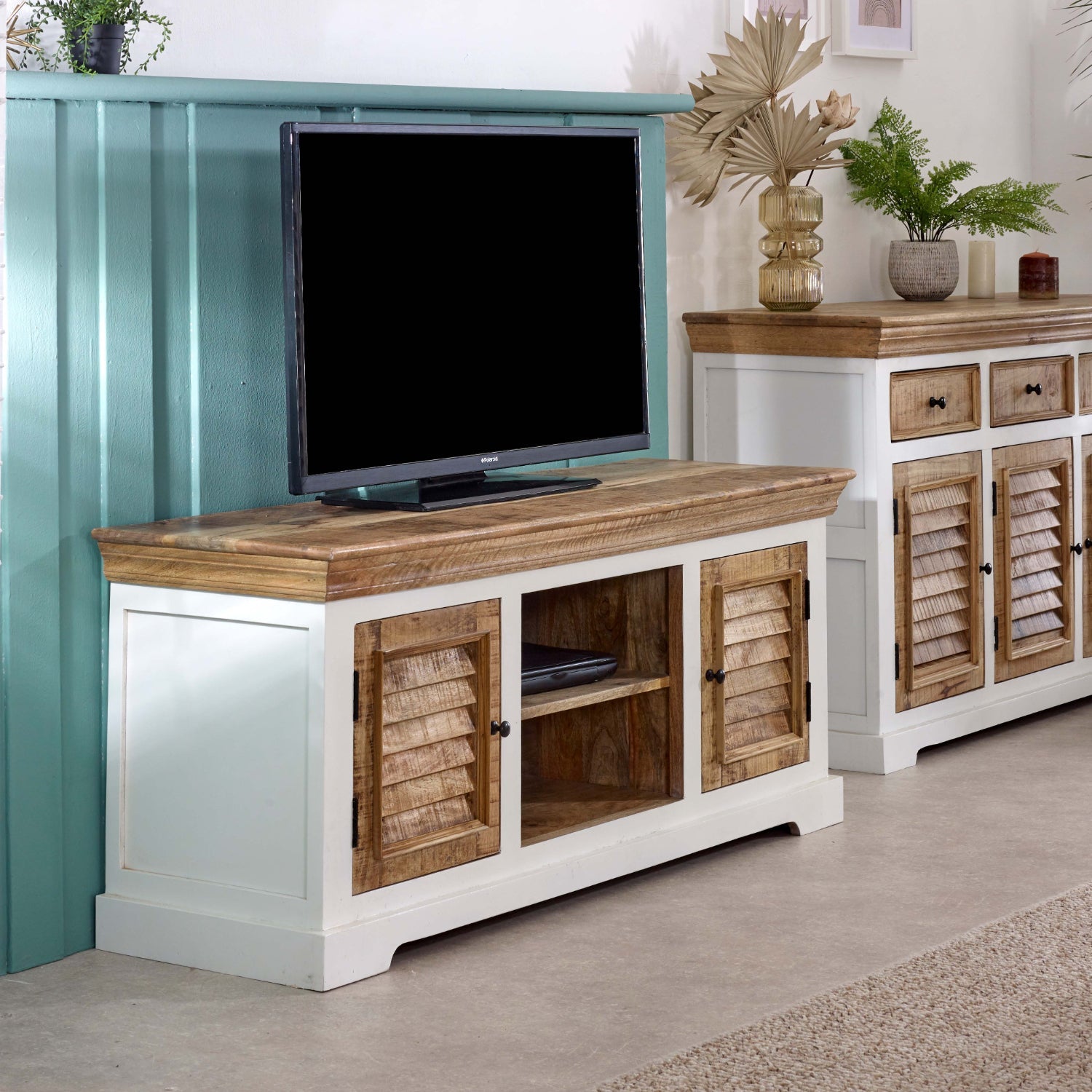 Bianco Solid Mango Wood Tv Cabinet White