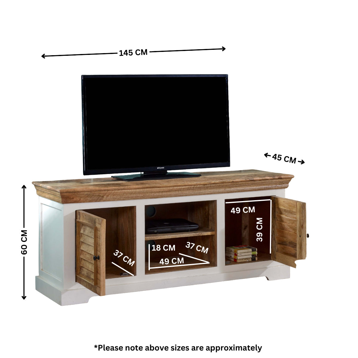 Bianco Solid Mango Wood Tv Cabinet White