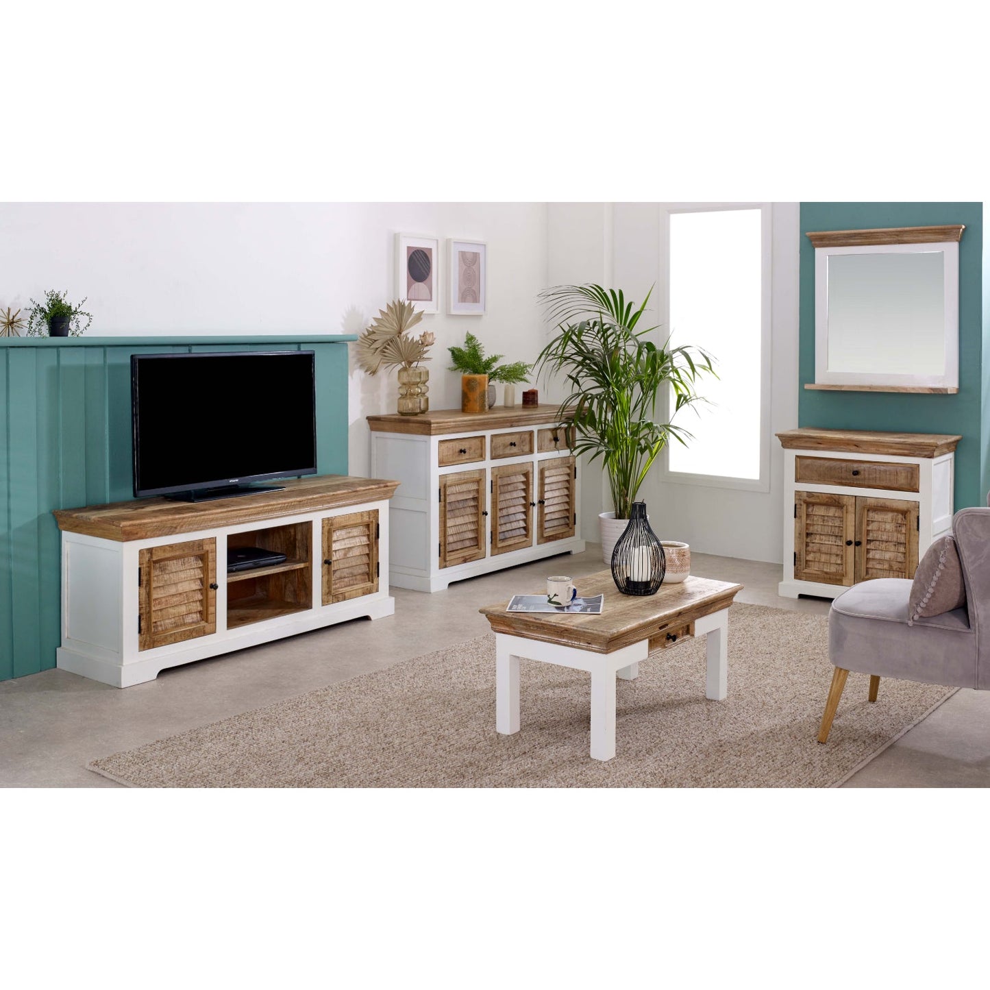 Bianco Solid Mango Wood Small Sideboard White