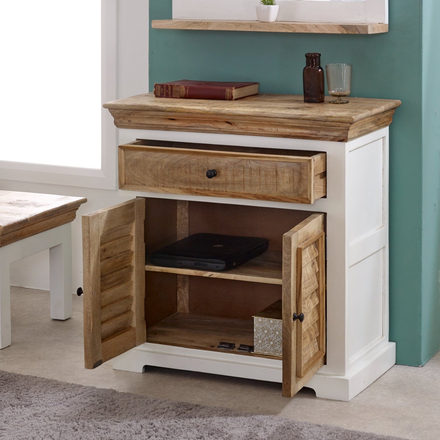 Bianco Solid Mango Wood Small Sideboard White
