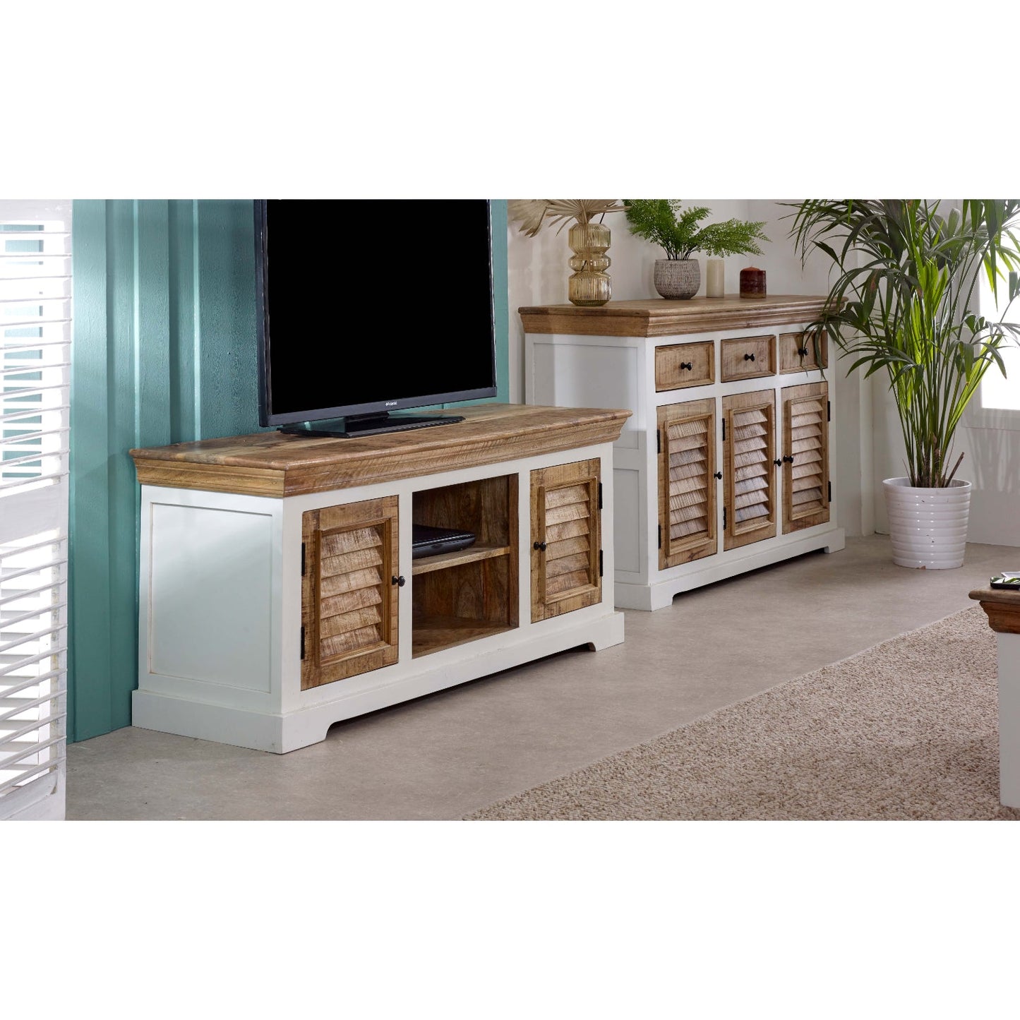 Bianco Solid Mango Wood Large Sideboard 3 Doors & 3 Drawers  White