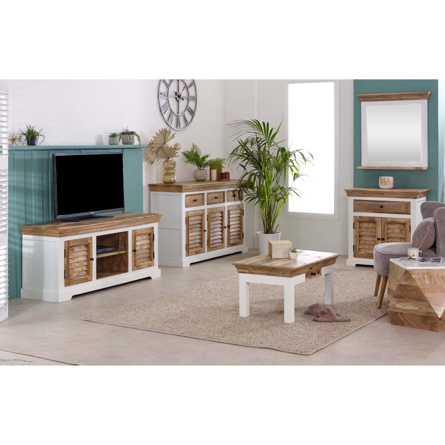 Bianco Solid Mango Wood Large Sideboard 3 Doors & 3 Drawers  White
