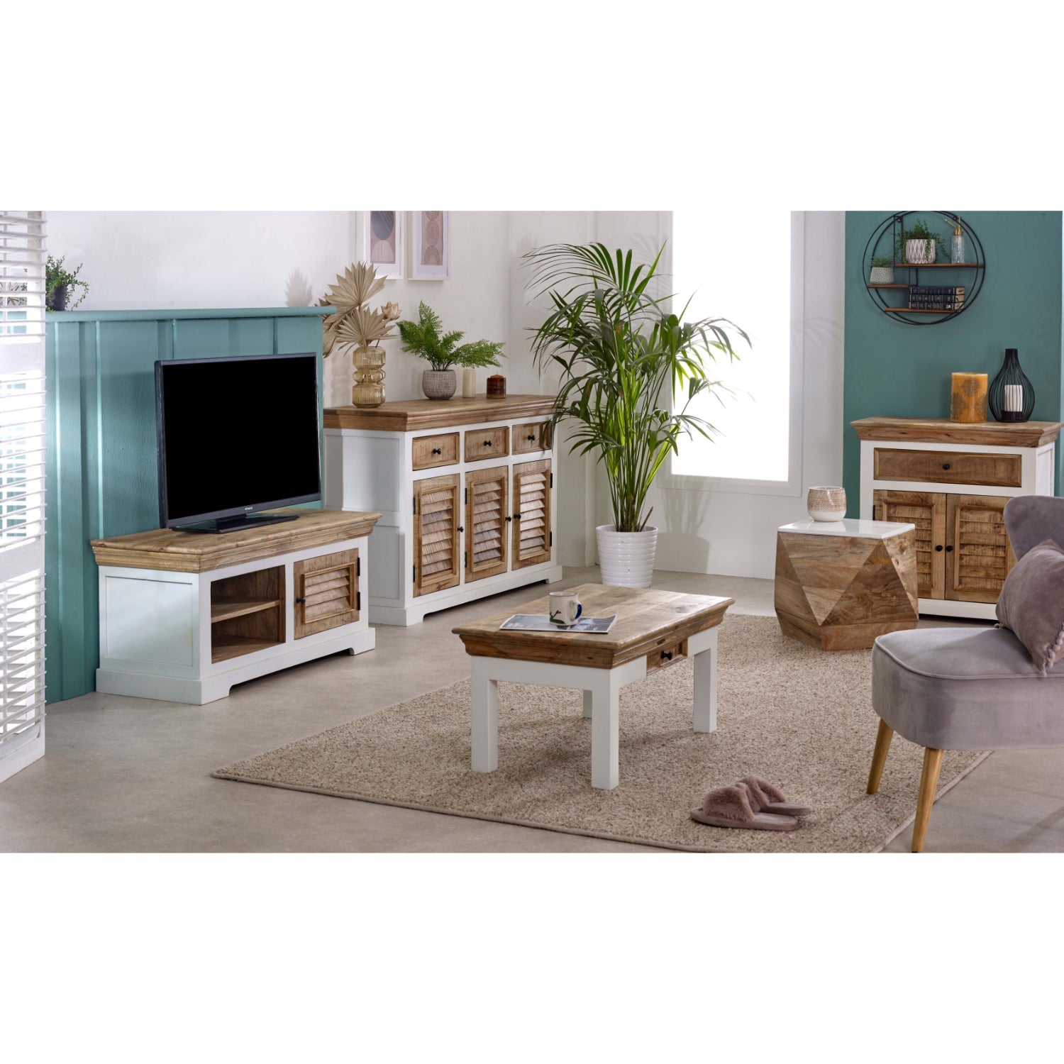 Bianco Solid Mango Wood Large Sideboard 3 Doors & 3 Drawers  White