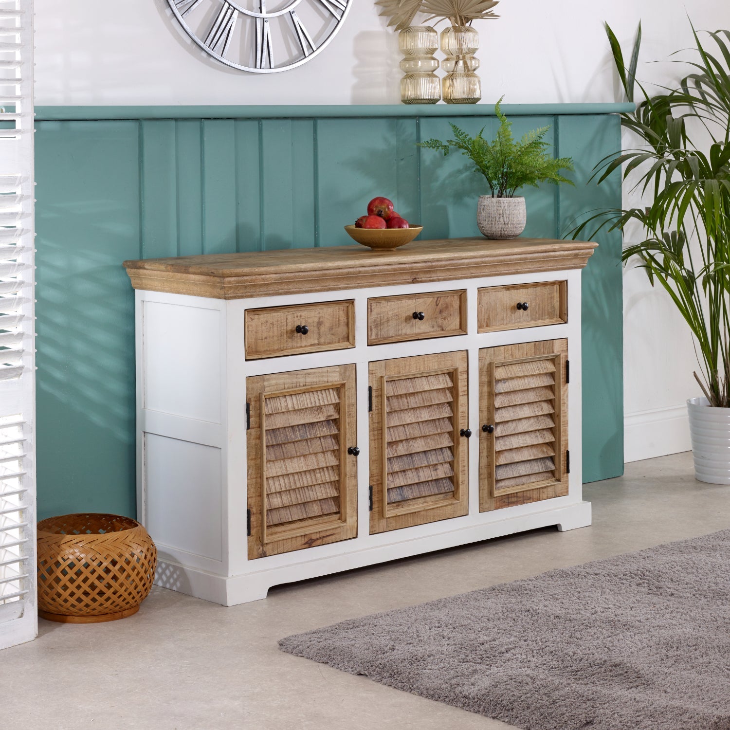 Bianco Solid Mango Wood Large Sideboard 3 Doors & 3 Drawers  White