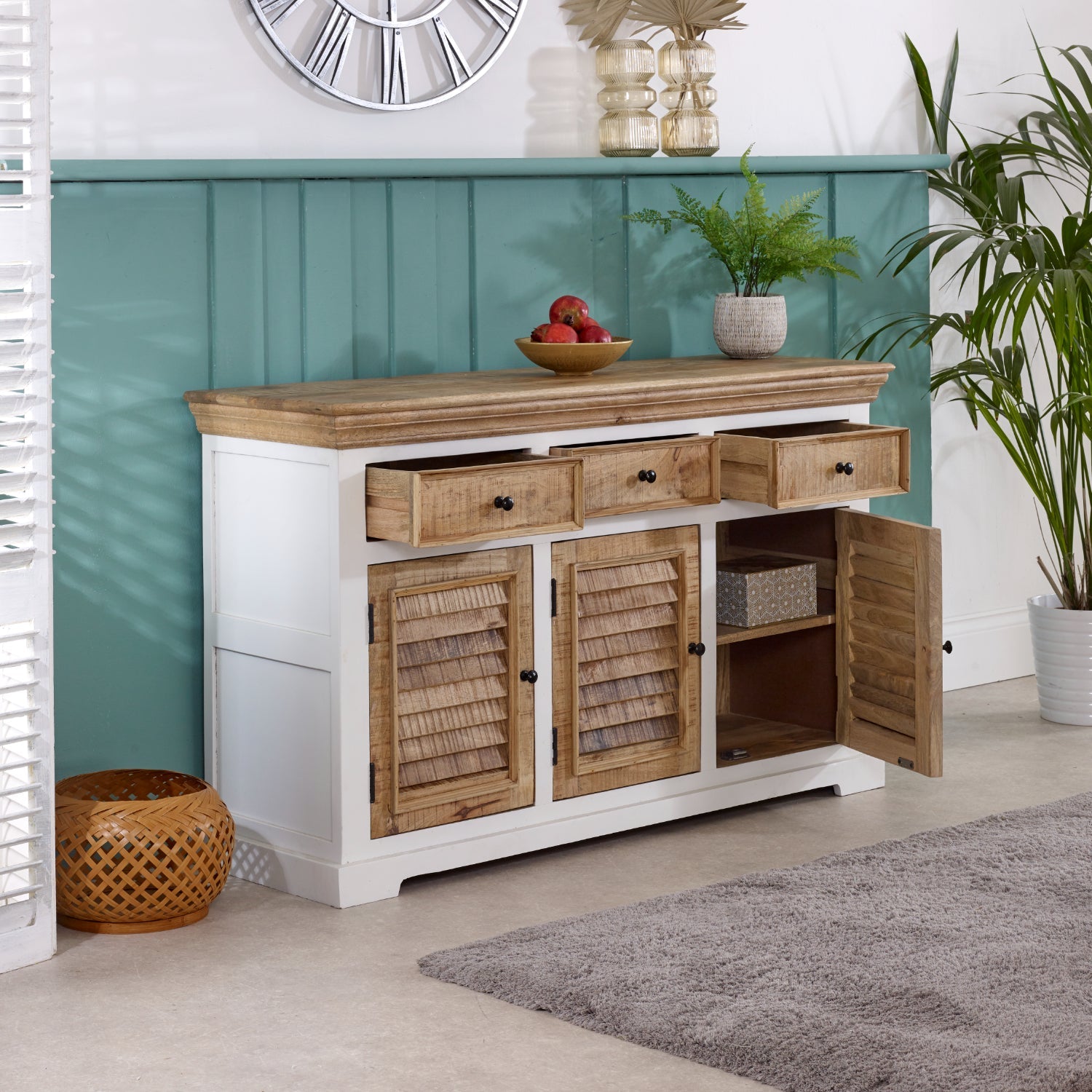 Bianco Solid Mango Wood Large Sideboard 3 Doors & 3 Drawers  White