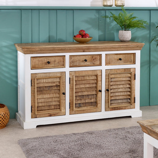 Bianco Solid Mango Wood Large Sideboard 3 Doors & 3 Drawers White