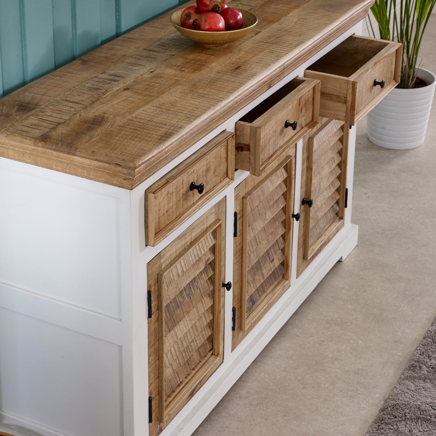 Bianco Solid Mango Wood Large Sideboard 3 Doors & 3 Drawers  White