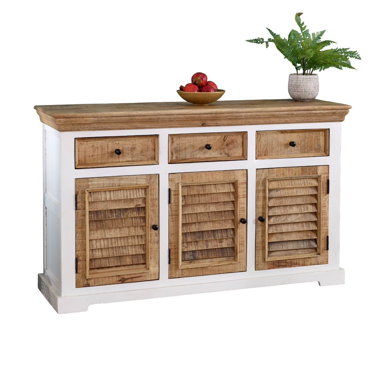 Bianco Solid Mango Wood Large Sideboard 3 Doors & 3 Drawers  White