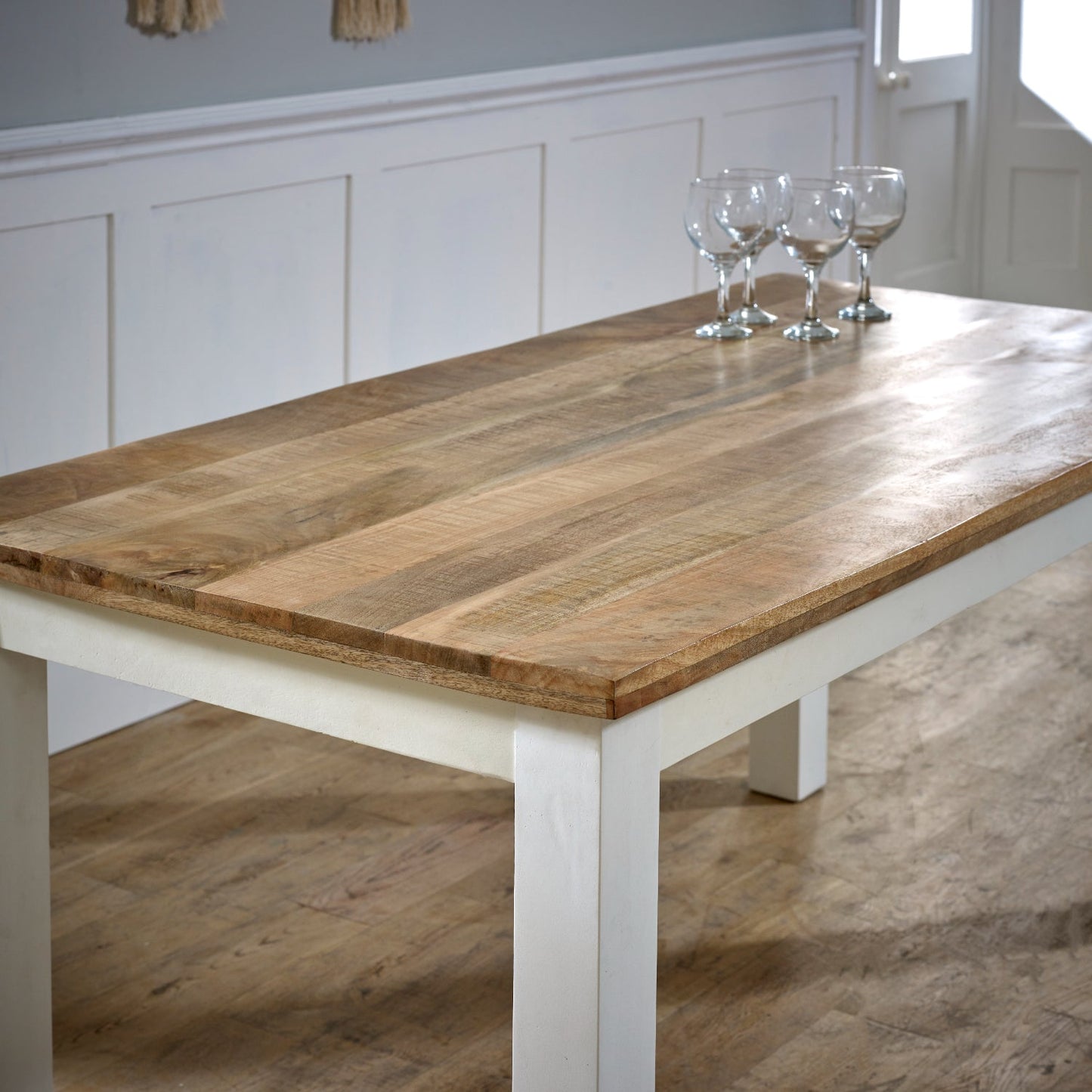 Bianco Solid Mango Wood White Dining Table 170Cm