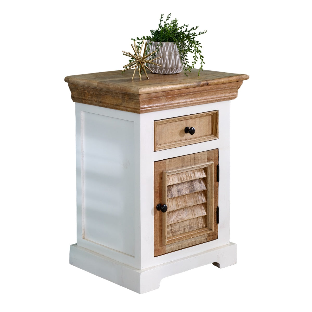 Bianco Solid Mango Wood White Bedside Cabinet with 1 Darwer & 1 Door