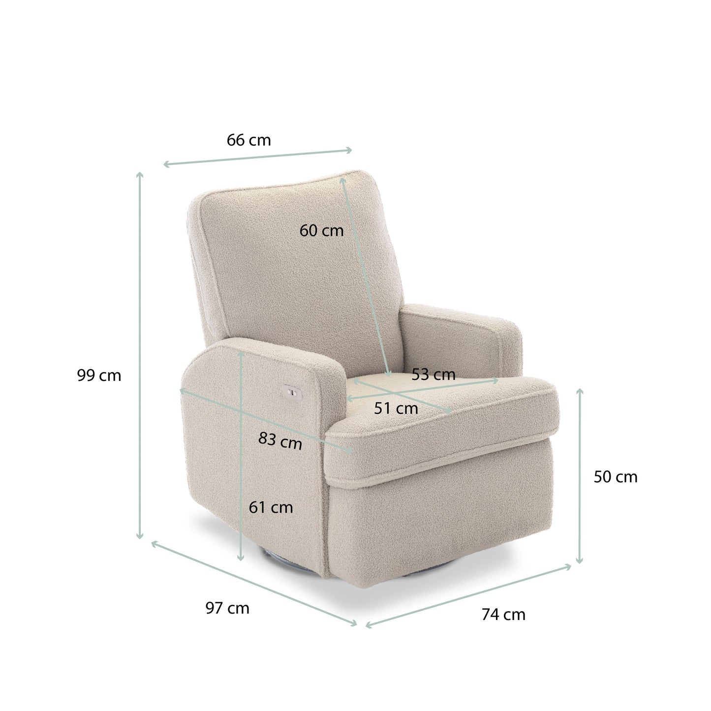 Madison Electric Swivel Glider Recliner Chair - Teddy Fabric Ivory