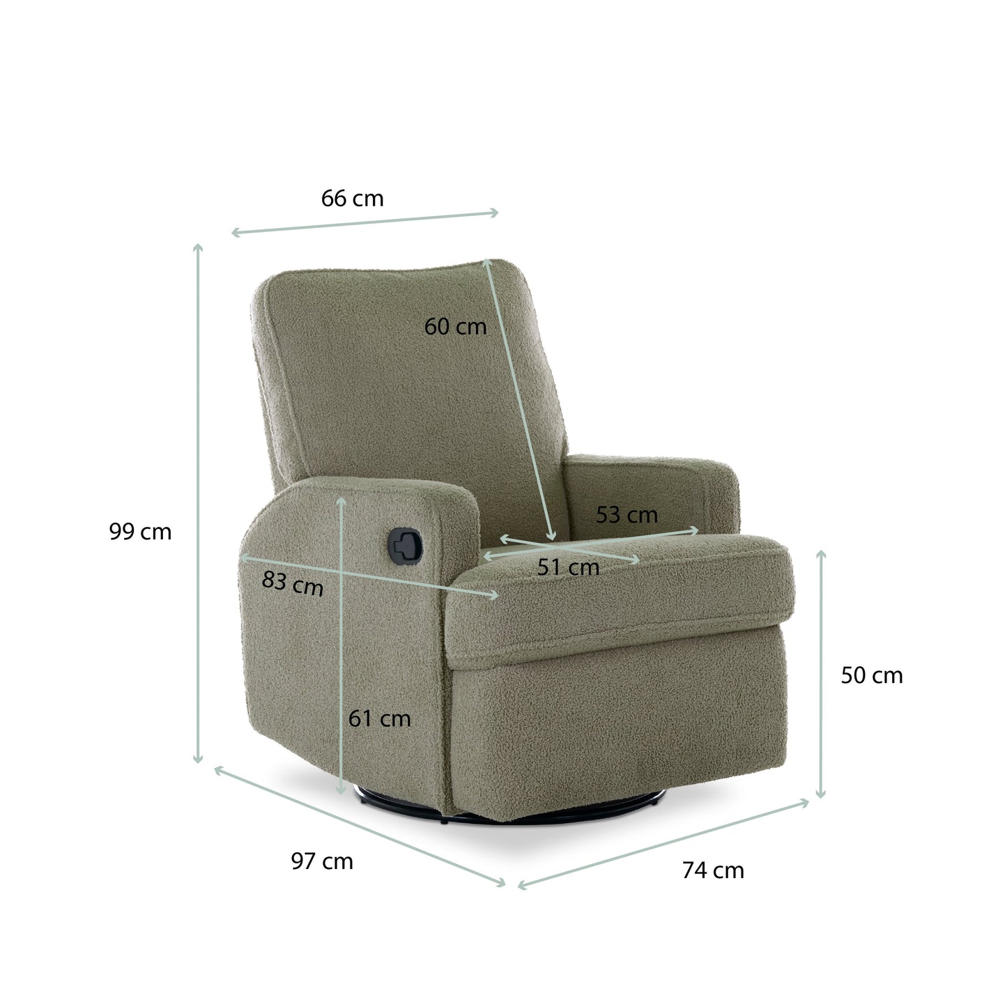 Madison Swivel Glider Recliner Chair - Teddy Fabric Olive