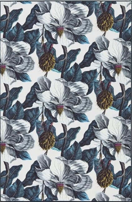 Eco-Washable Blue Rug Floral Design