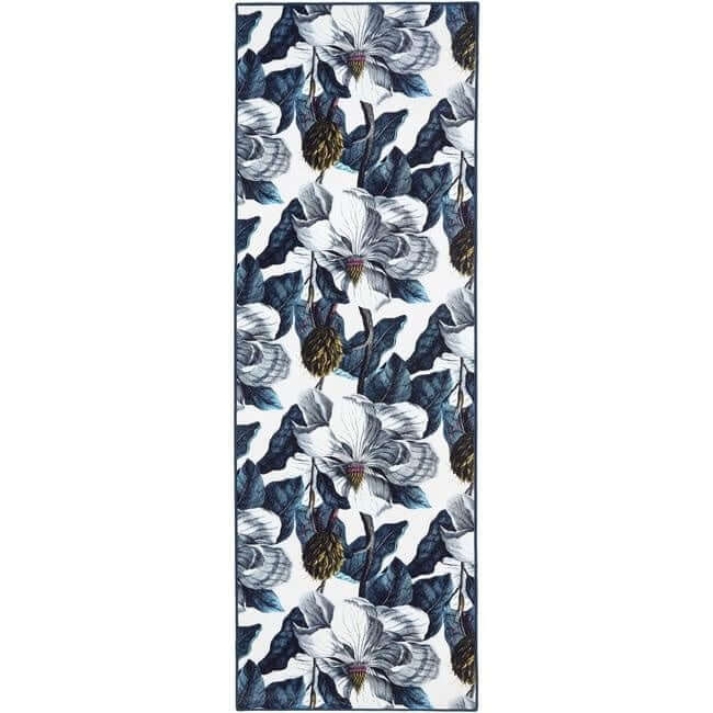 Eco-Washable Blue Rug Floral Design