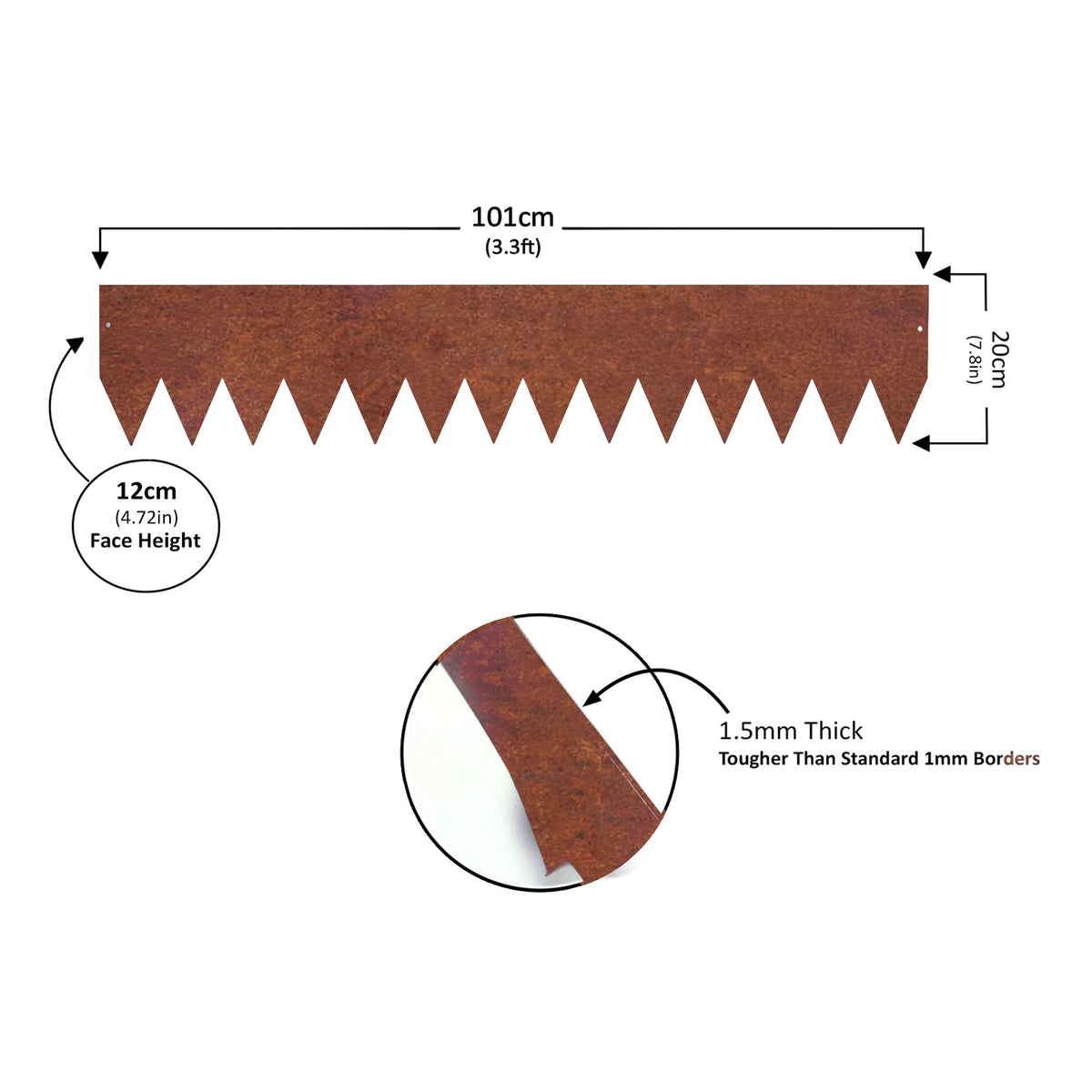 Metal Garden Border Edging – Saw-Tooth Spikes, Pack of 5