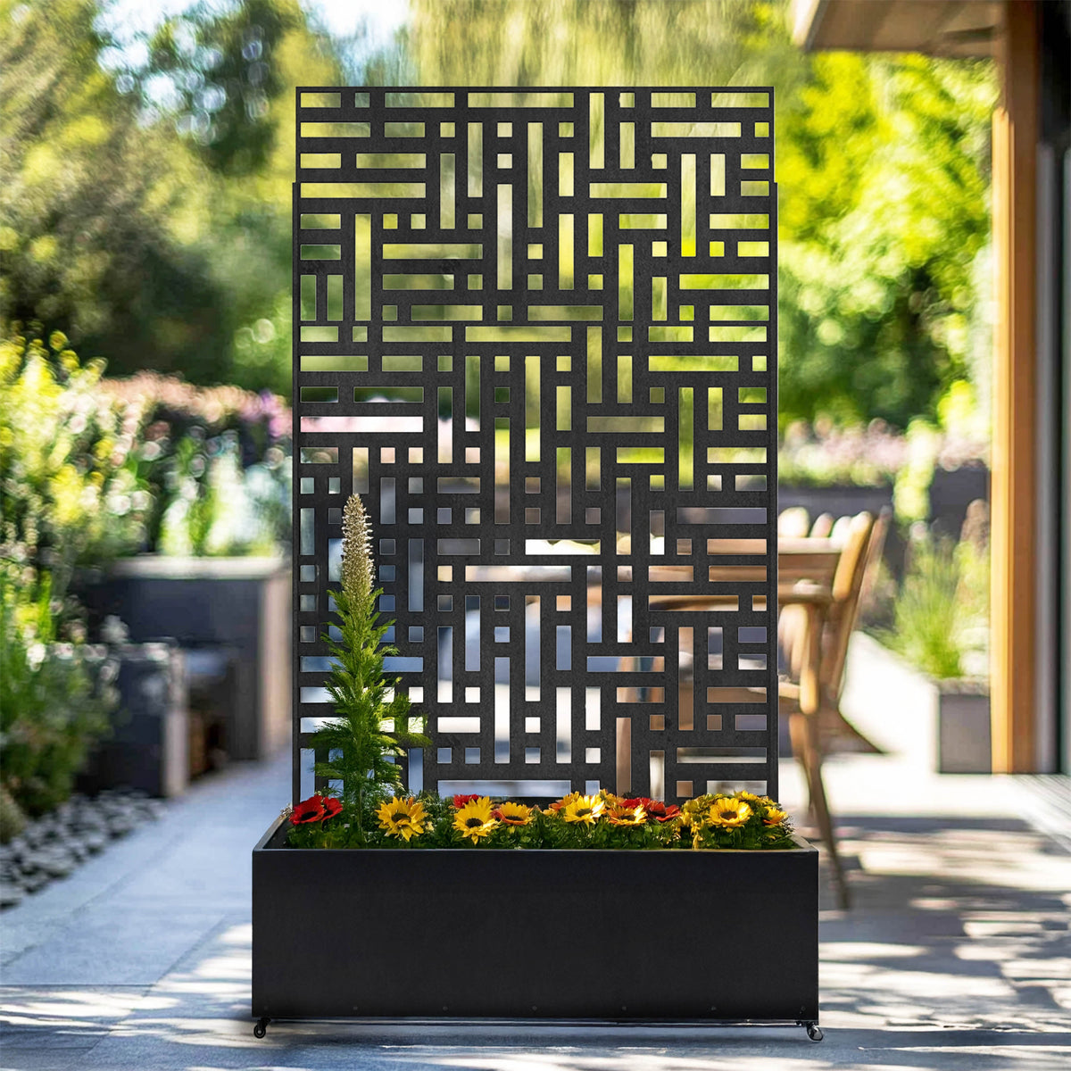 Metal Indoor/Outdoor Privacy Screen with Plant Pot - Maze