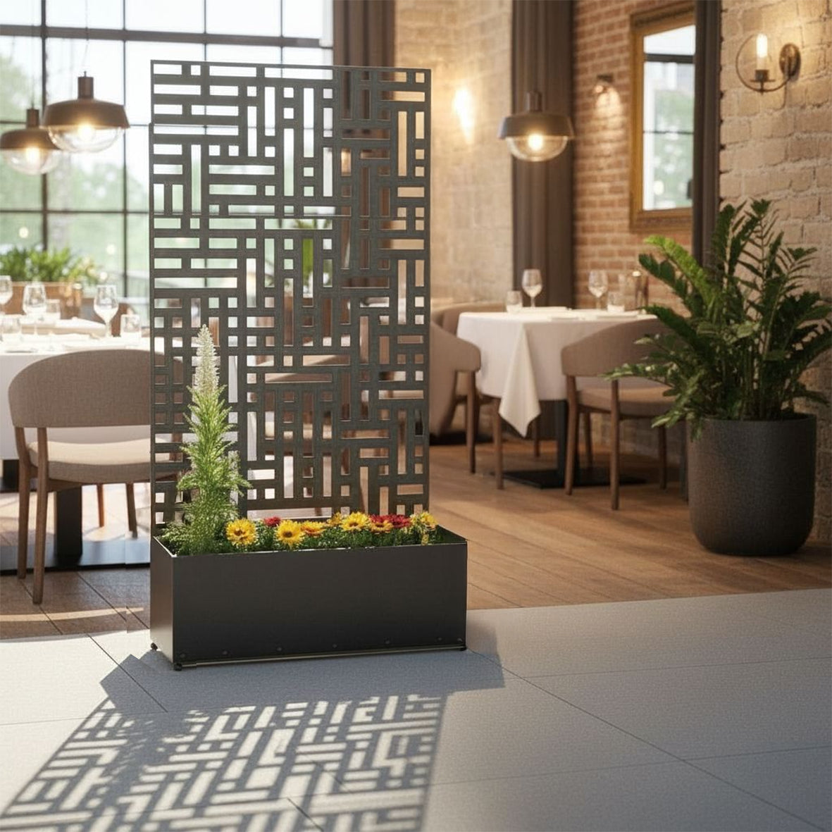 Metal Indoor/Outdoor Privacy Screen with Plant Pot - Maze