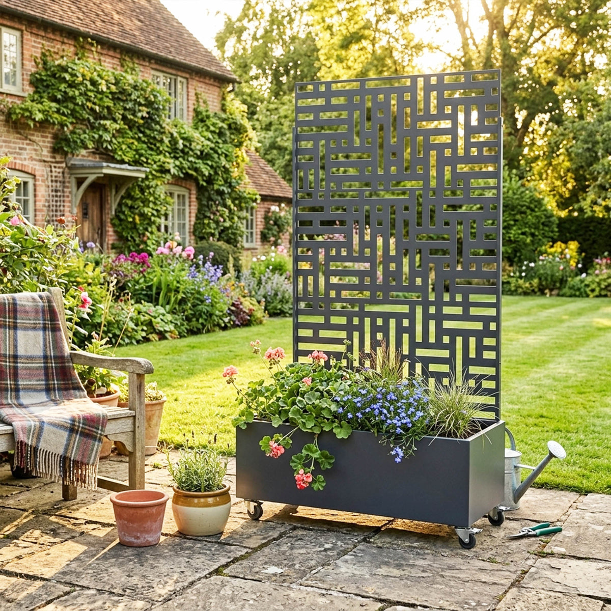 Metal Indoor/Outdoor Privacy Screen with Plant Pot - Maze