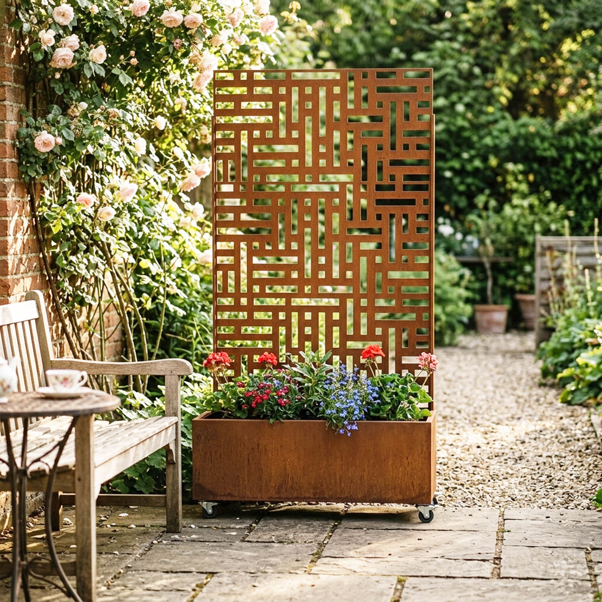 Metal Indoor/Outdoor Privacy Screen with Plant Pot - Maze