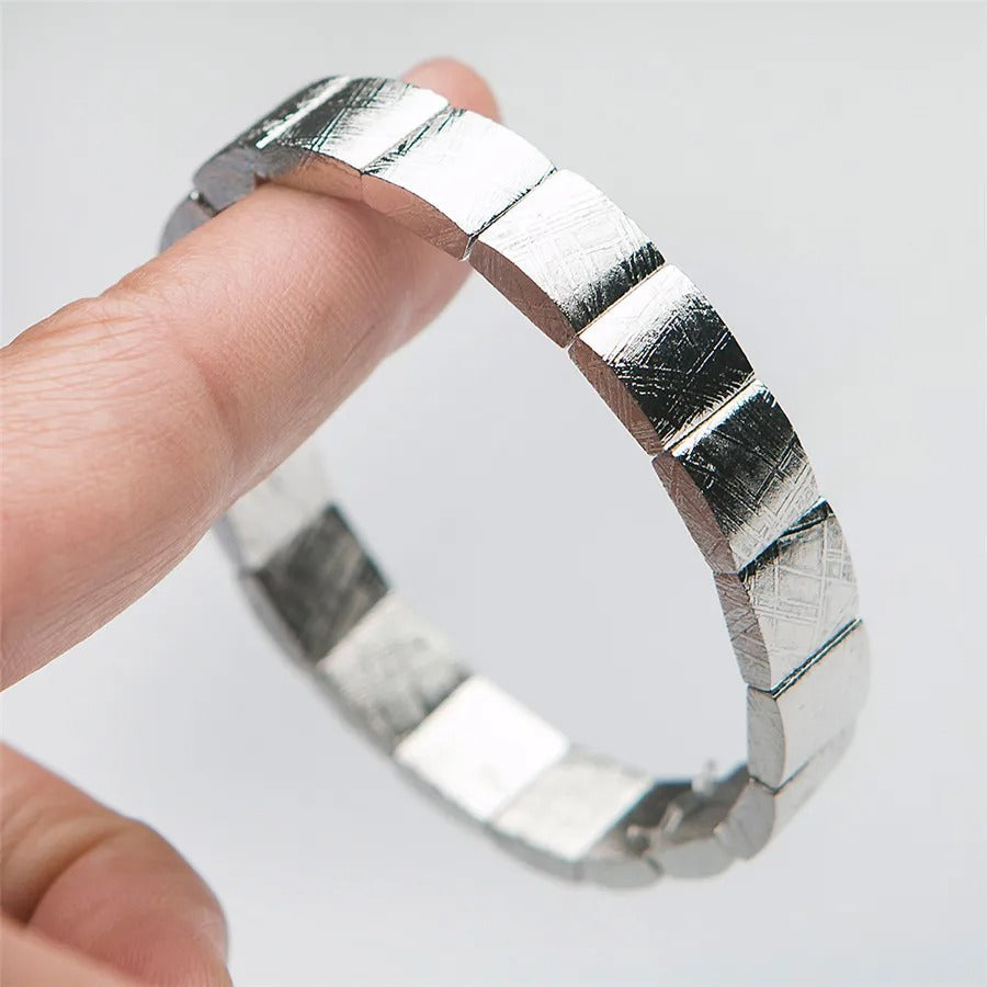 Natural Gibeon Iron Meteorite Gemstone Bracelet, Bangle Sizes 11*11