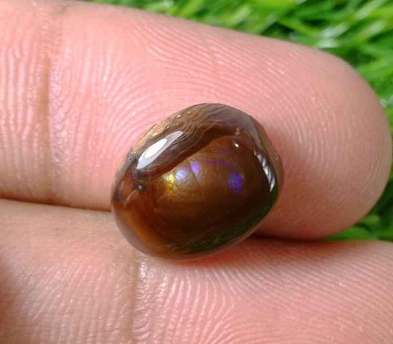 6.7ct Natural Fire Agate, Mexican Fire Agate, Polished Fire Agate Rare Fire Agate - Perfect gemstone Gift, Brown Oval Cabochon Fire Agate, Dimensions -  14x11 mm