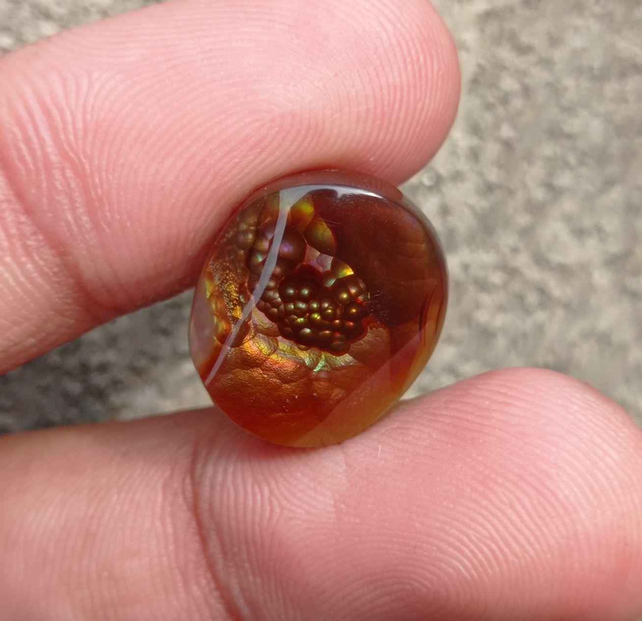 16.8ct Mexican Fire Agate, Fire Agate cabochon - Perfect gemstone Gift, Bubbly Blue Fire Agate, Rare Gemstone than Diamonds, Dimensions - 16.8ct 17x15x7mm
