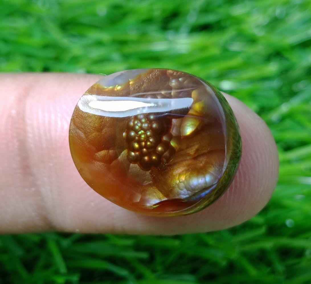 16.8ct Mexican Fire Agate, Fire Agate cabochon - Perfect gemstone Gift, Bubbly Blue Fire Agate, Rare Gemstone than Diamonds, Dimensions - 16.8ct 17x15x7mm