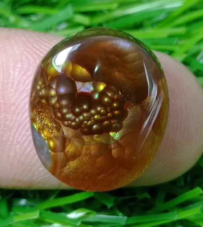 16.8ct Mexican Fire Agate, Fire Agate cabochon - Perfect gemstone Gift, Bubbly Blue Fire Agate, Rare Gemstone than Diamonds, Dimensions - 16.8ct 17x15x7mm