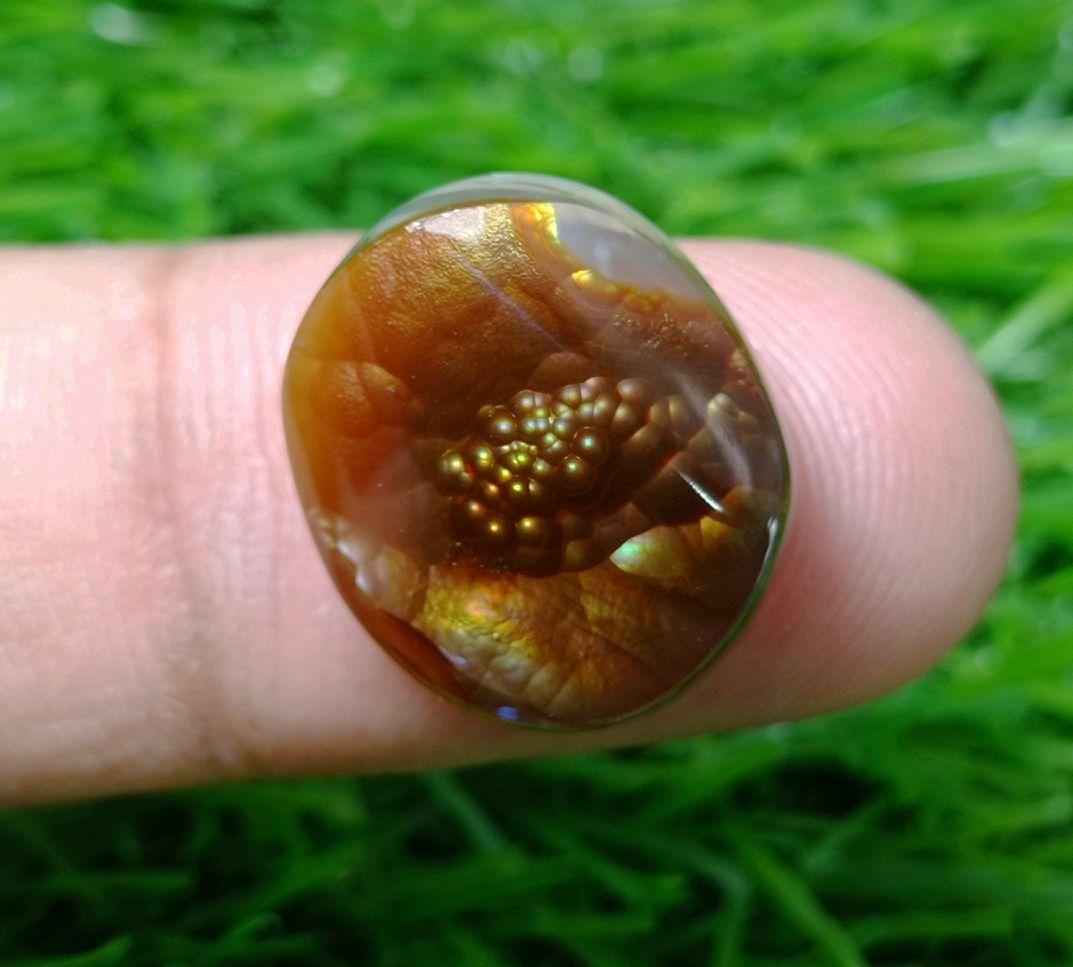 16.8ct Mexican Fire Agate, Fire Agate cabochon - Perfect gemstone Gift, Bubbly Blue Fire Agate, Rare Gemstone than Diamonds, Dimensions - 16.8ct 17x15x7mm