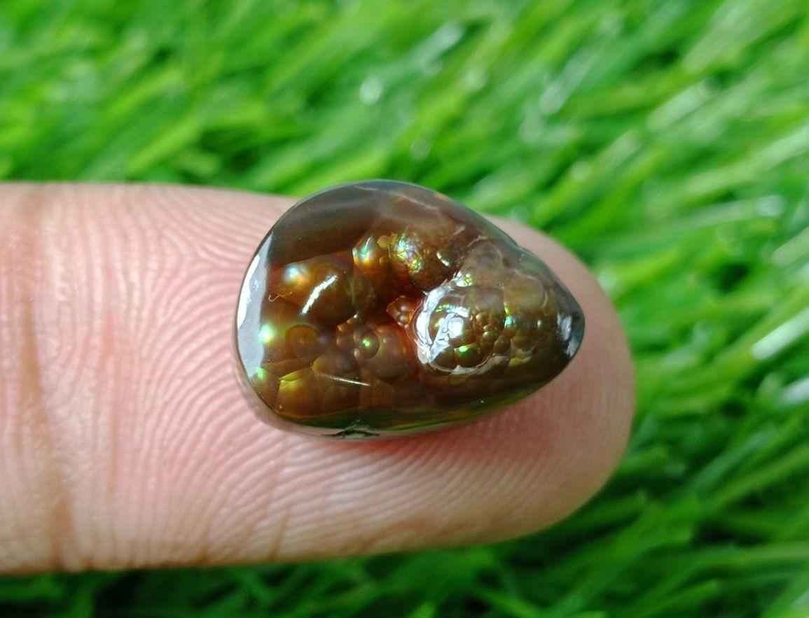 9.4ct Mexican Fire Agate,  Rare Fire Agate, Green Aatshi Aqeeq - Perfect gemstone Gift, Dimensions - 15x12xmm