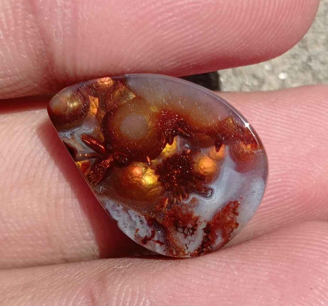 16.9ct Unique Flowery Fire Agate,  Rare Fire Agate, Pear Fire Agate - Perfect gemstone Gift, Rare Gemstone than Diamonds, Dimensions -  23x16 mm