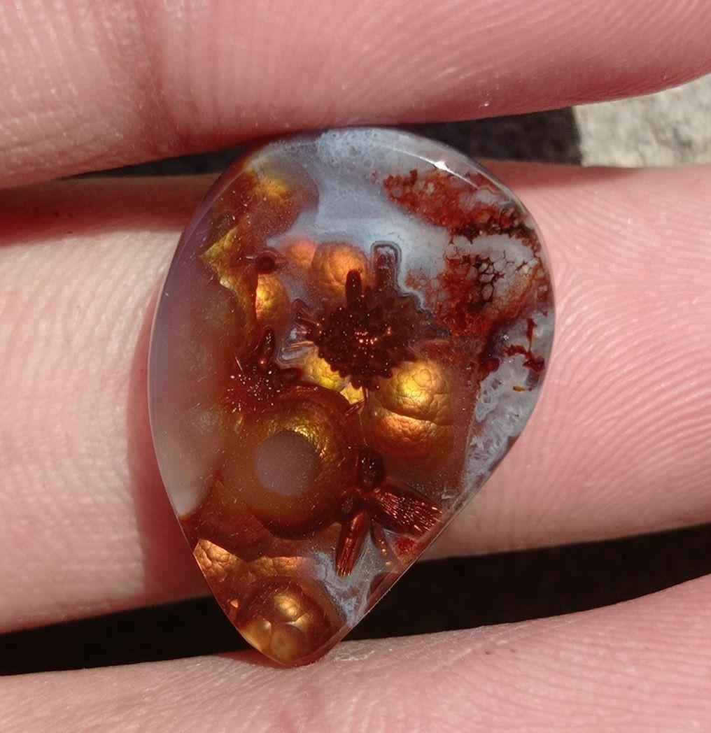16.9ct Unique Flowery Fire Agate,  Rare Fire Agate, Pear Fire Agate - Perfect gemstone Gift, Rare Gemstone than Diamonds, Dimensions -  23x16 mm