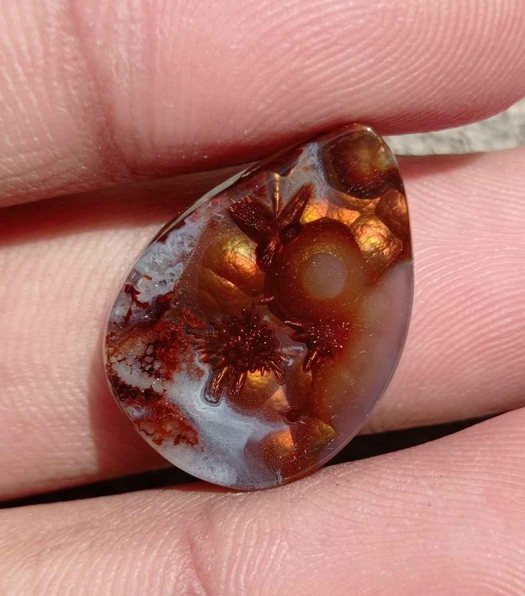 16.9ct Unique Flowery Fire Agate,  Rare Fire Agate, Pear Fire Agate - Perfect gemstone Gift, Rare Gemstone than Diamonds, Dimensions -  23x16 mm